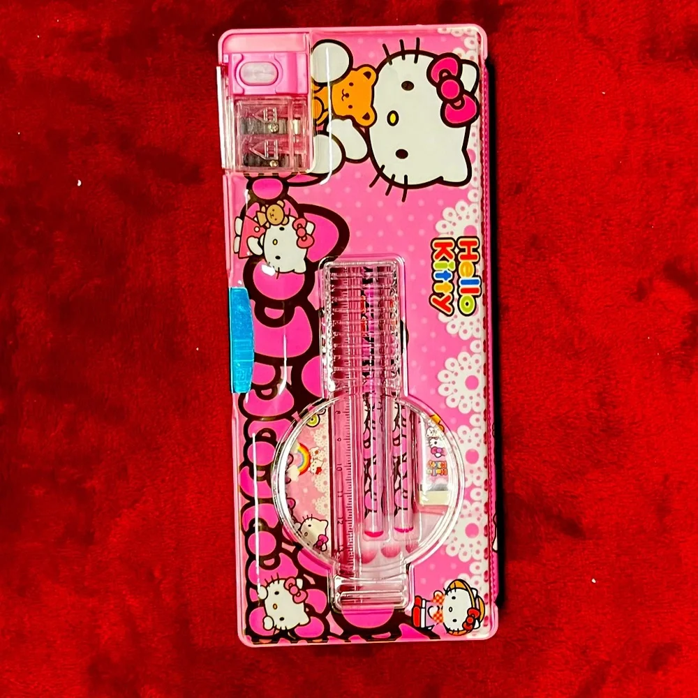 Hello Kitty see through magnetic pencil case and supplies gift set